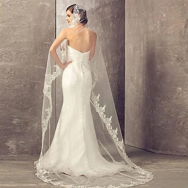 Velo de encaje blanco o marfil de dos capas para mujer, velo de novia  elegante de 3M de largo, para boda - AliExpress