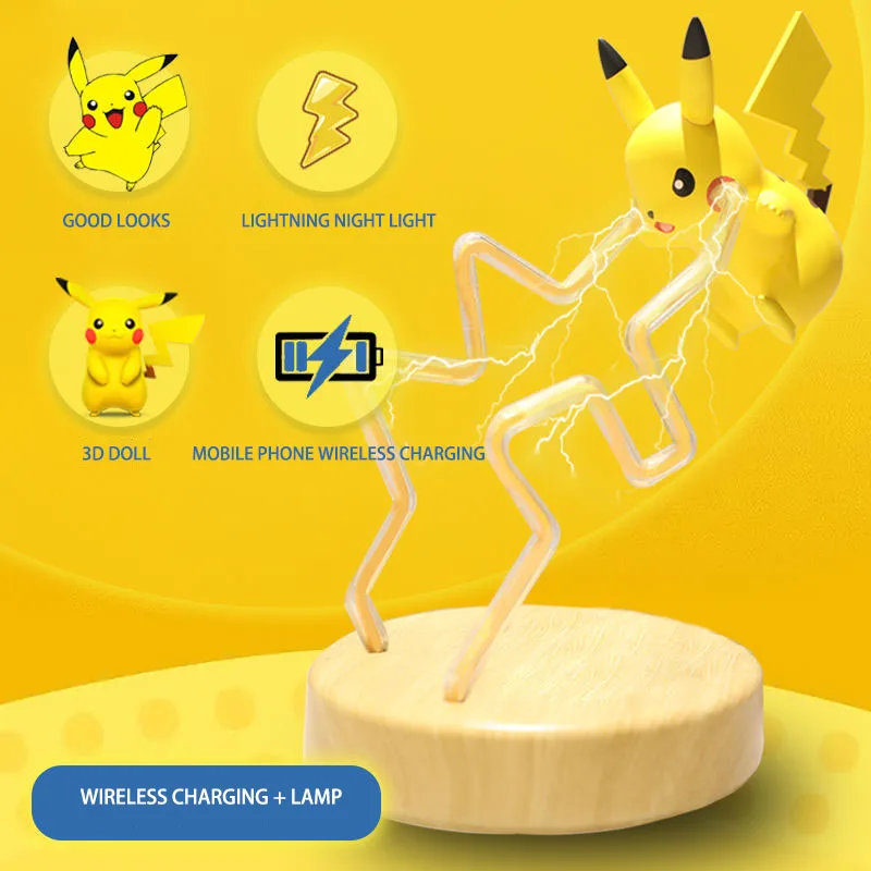 

Kawaii Pokemon Pikachu Cartoon Household Cell Phone Wireless Charger Night Light Ornaments 15W Fast Charge Not Hot Festival Gift