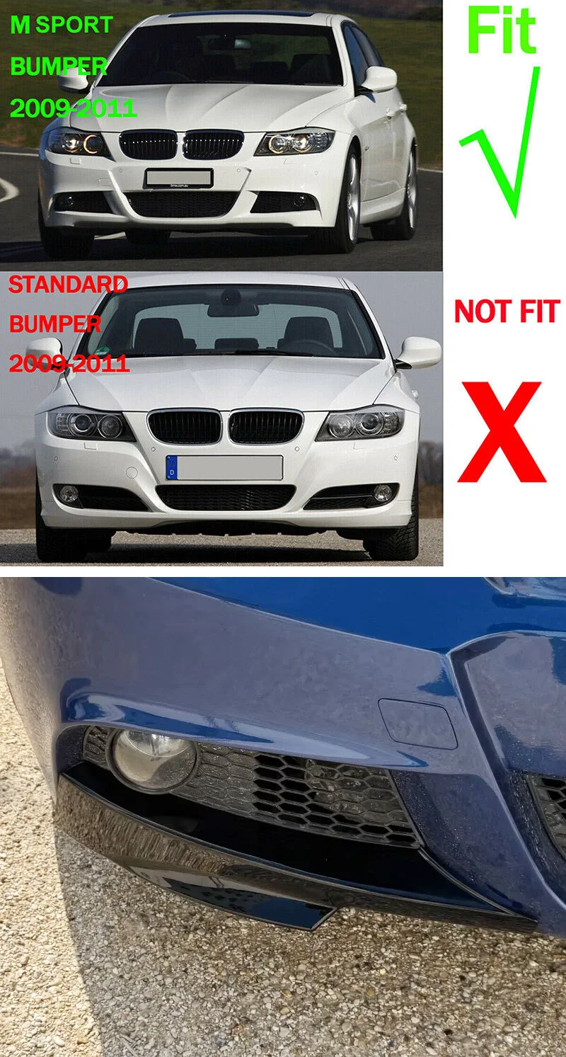 Für BMW Zubehör E90 M Sport LCI Limousine 2009–2012, glänzend schwarz, Carbon-Look, ABS-Material, Frontstoßstange, Splitter, Diffusorschutz – Detail 2