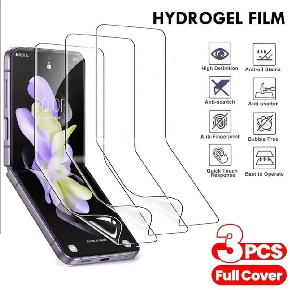 Pellicola idrogel da 3 pezzi per Samsung Galaxy Z Flip 6 5 4 3 protezione schermo frontale in vetro
