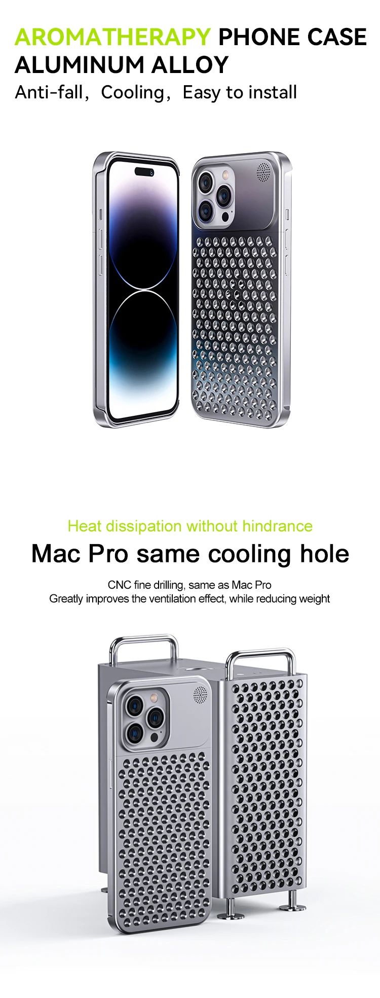 Aluminum Alloy Phone Case For iPhone 15 14 13 Pro Max Hollow Heat Dissipation iPhone Case - sky cover