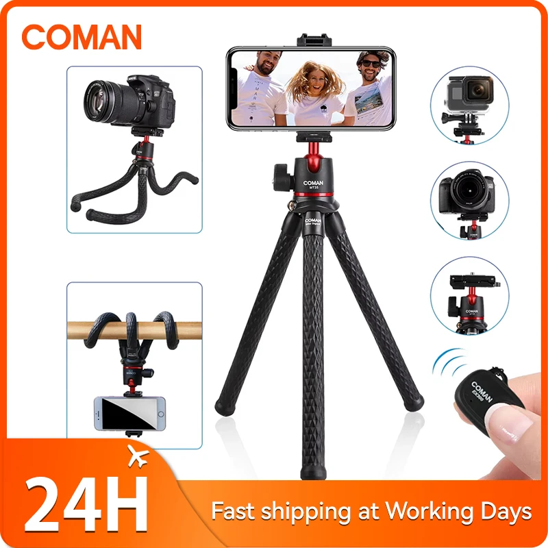 COMAN MT-35 Versatile Flexible Tripod with Hidden Phone Mount and Cold Shoe for Cameras and Smartphones