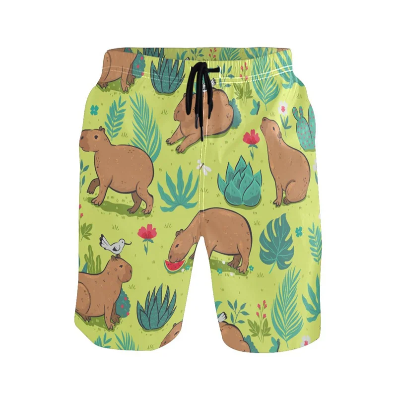 Mens Beach Shorts Cartoon Animal 3d Print Capybara Cool Summer Surf Board Quick Dry Sports Loose Swim Trunks Kids Clothes