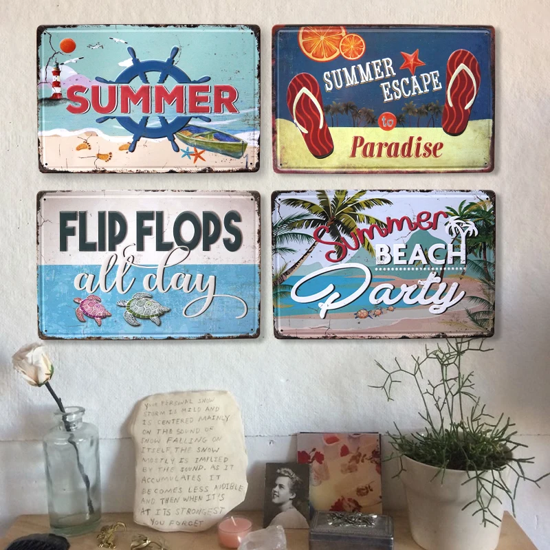 

Beach Scenic Area Swimming Pool Metal Sign Tin Sign Beach and Coast Play Slogan Reminder Board Bedroom Living Room Wall Decor