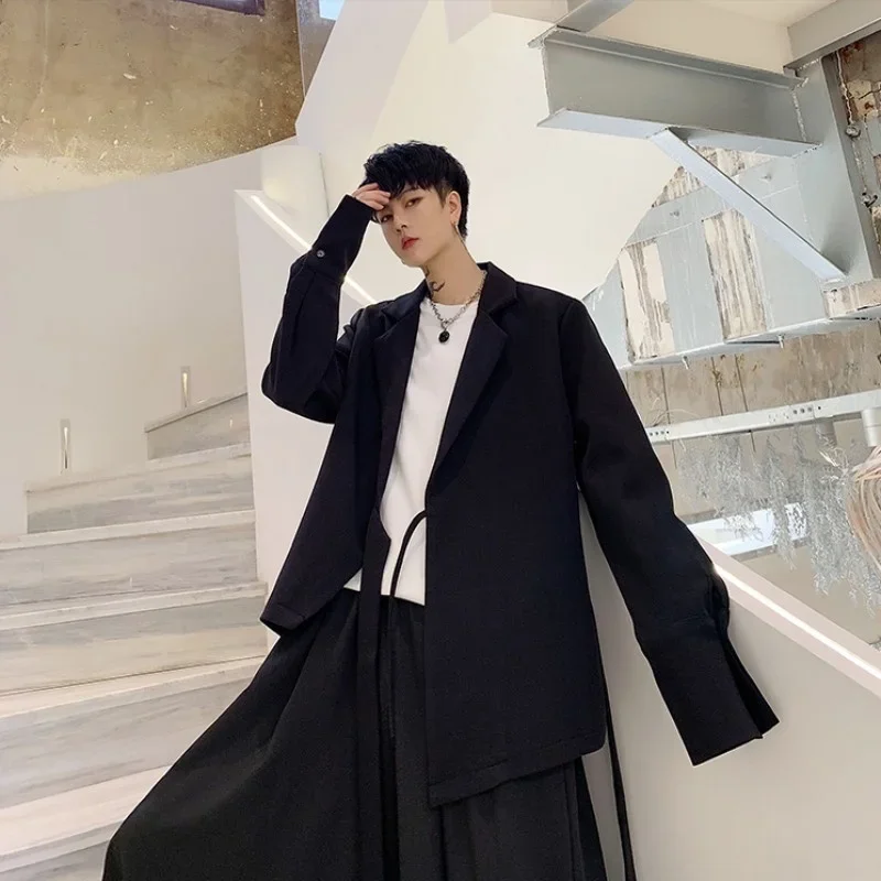 

Asymmetrical Design Drawstring Mens Blazer Gothic Loose Black Suit Coat Fashionable Elegant White Blazers New Mens Casual Jacket