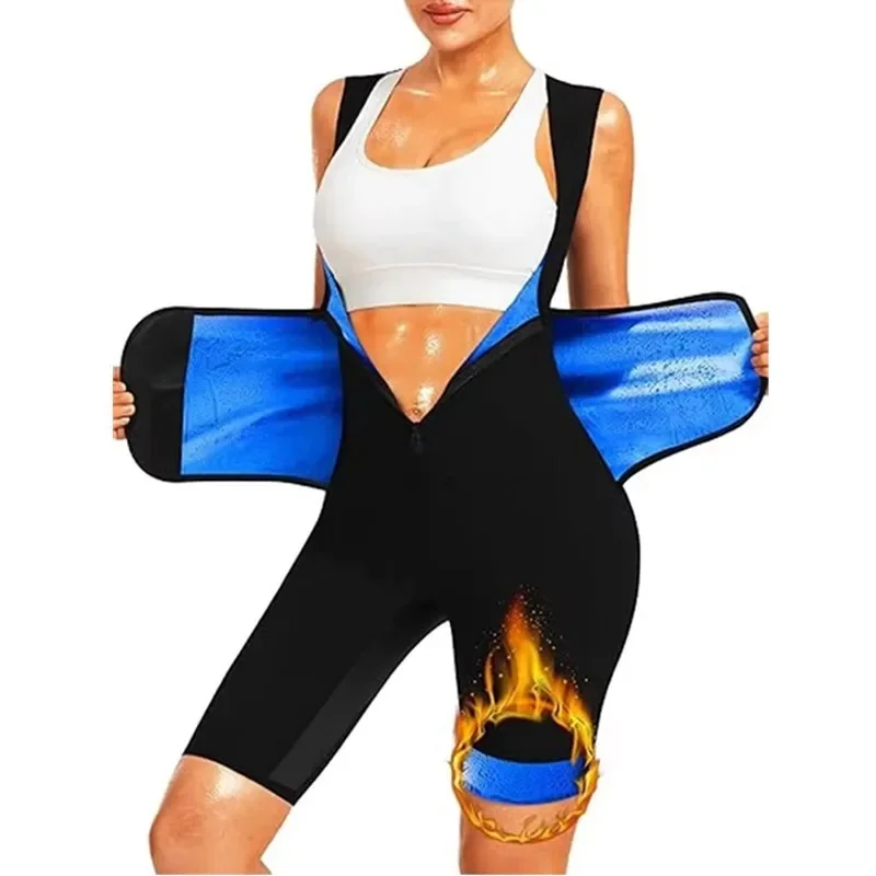 PU blue waist support vest jumpsuit