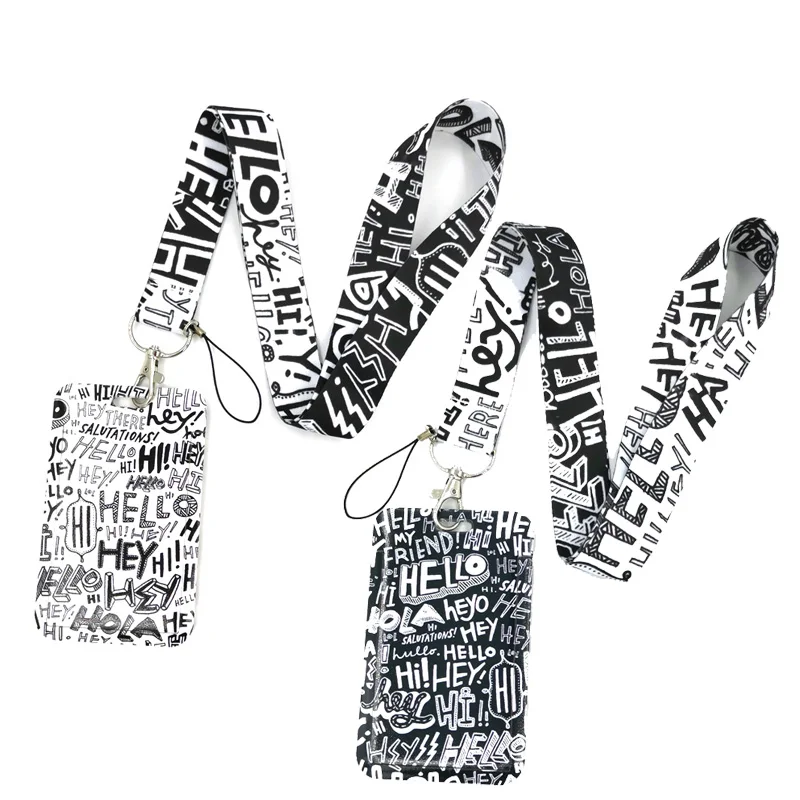 

Black Hello Hey Funny Letters ID Card Students Work Name card Holder Pass Gym Badge Kids Holder Jewelry Accessories Decorations