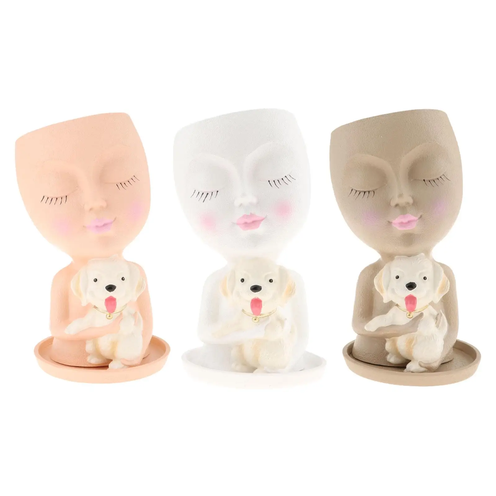 Girl Head Planter Pot Resin Tabletop Ornament for Bedroom Living Room Table