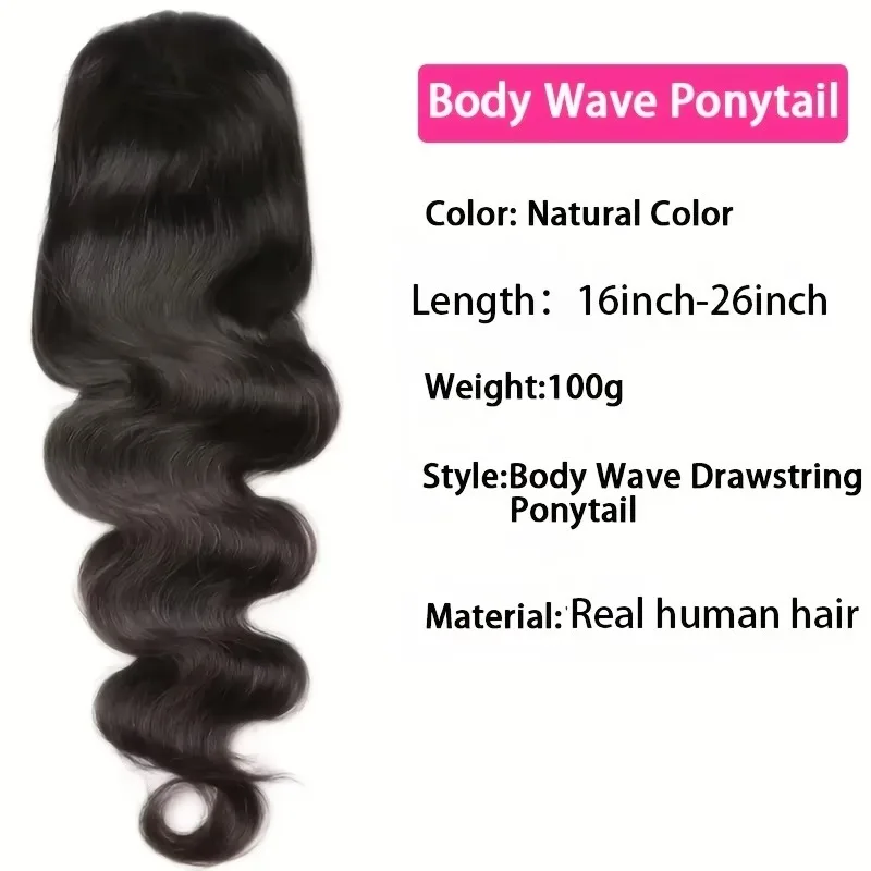 바디 웨이브 드로스트링 포니테일 인간의 머리카락 연장 100% 진짜 인간의 머리카락 브라질 레미 클립 인 포니테일 여성용 자연 색상