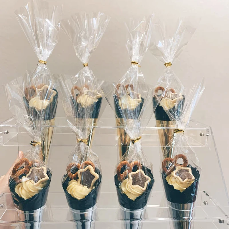 50 Bolsas de dulces de cono transparente celofán palomitas de