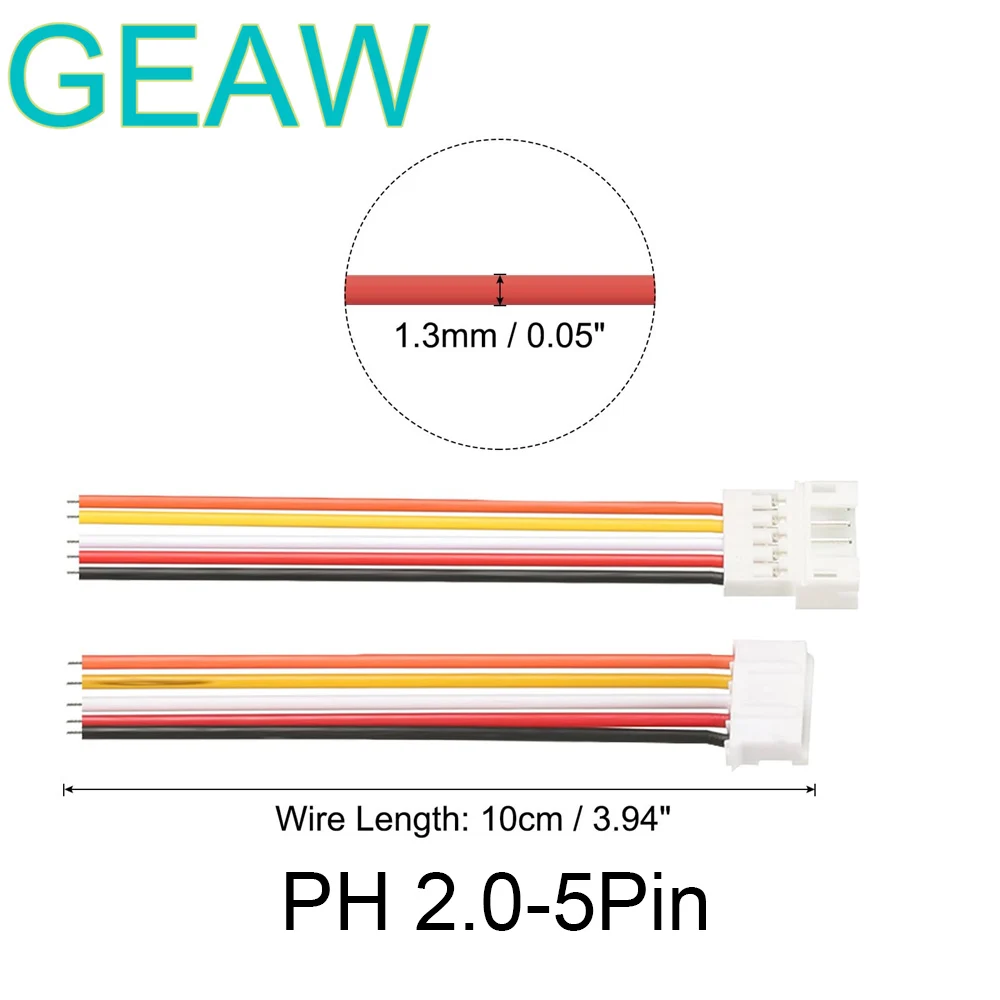 20PCS=10sets PH 2.0 Male and Female Connector Plug 5 Pins Tiny Micro Electrical Connectors with 10cm Wire Cables for Electrical