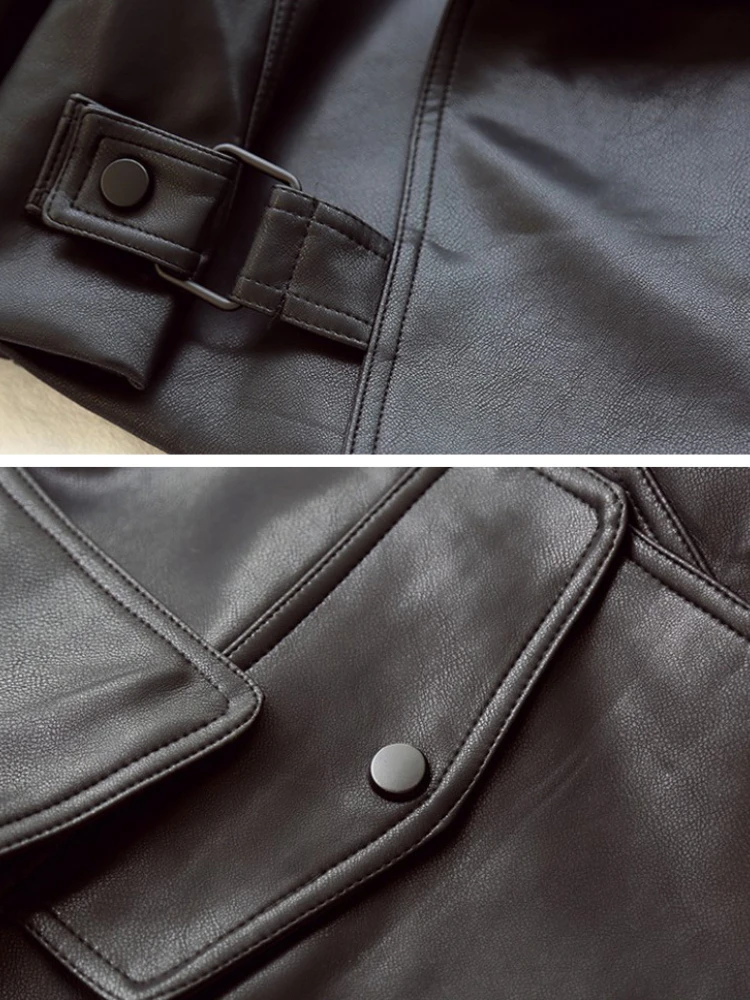 LY VAREY LIN Women Faux Leather Cropped Jacket Zipper Buckle