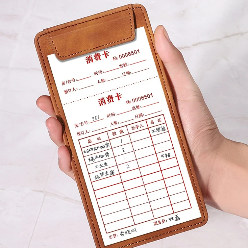PU Leather Mini Magnetic Writing Clipboard Pure Color Writing Pad Business File Folder Restaurant Menu Covers Paper Organizer 2