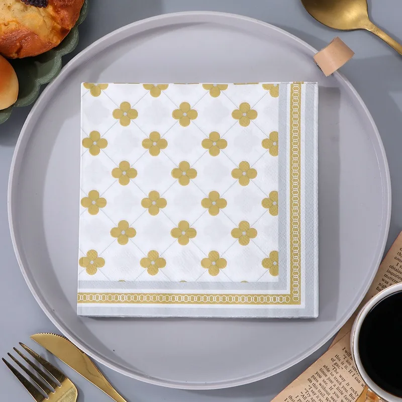 20Pcs/pack Disposable Napkins with Gold Silver Edge Printed disposable tableware paper napkins Hotels Restaurants Dining Tissues DIY Party Decoration Supplies