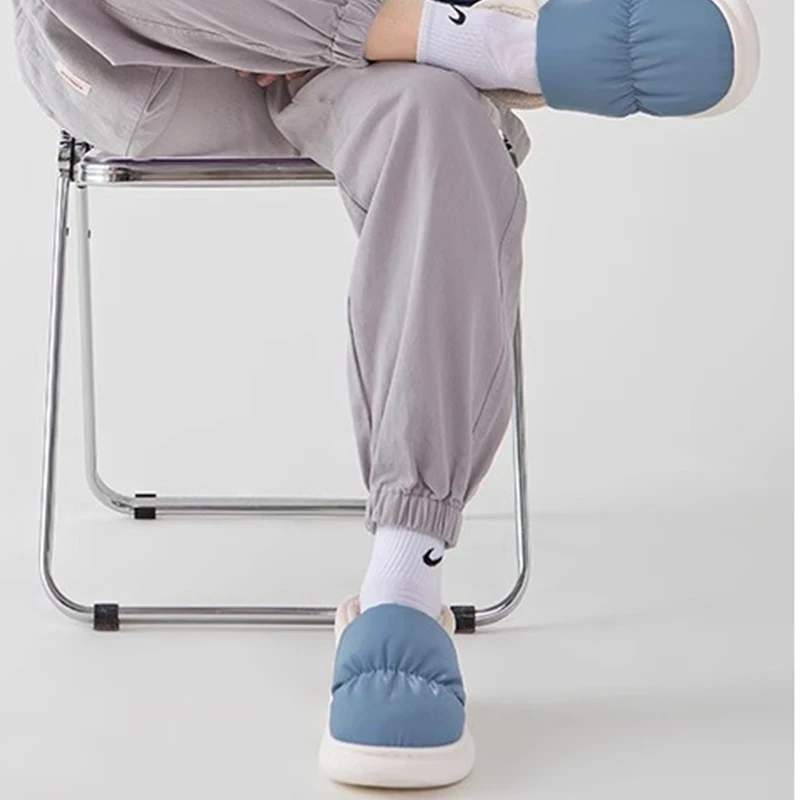 Men's cotton slippers for autumn and winter with a bag heel and warm, waterproof and oversized women's woolen cotton shoes 5