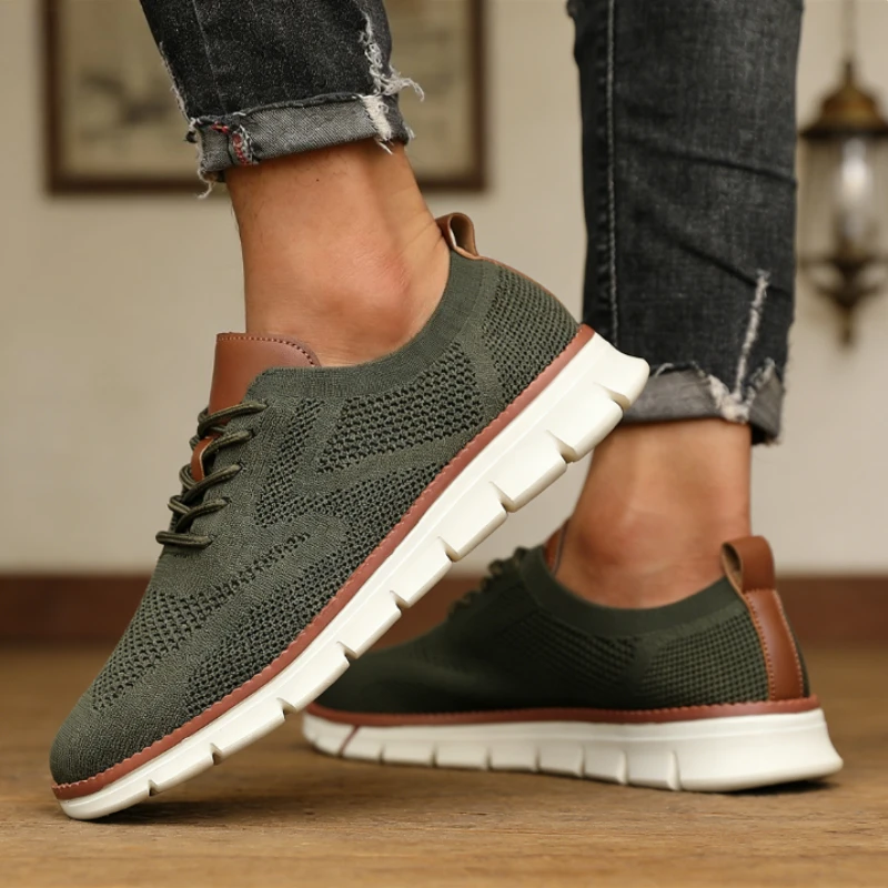 Fashionable Men's Casual Knitted Sneakers Breathable Lightweight Business Office Shoes Mesh Upper Non-slip Walking Shoes for Men