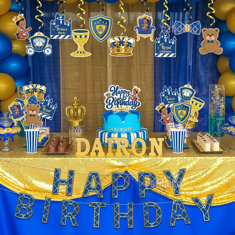 Prince Birthday Decoration Items Combo Kit for Kids, Boys Crown Theme Party