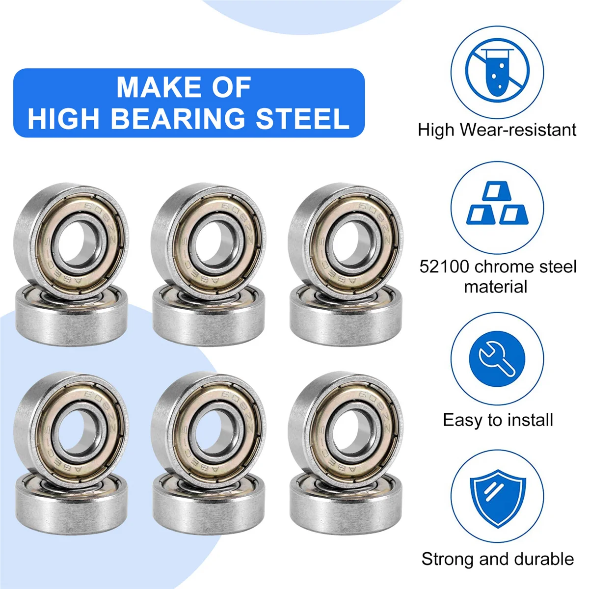 

80Pcs 608ZZ Bearing 8X22X7 mm ABEC-5 Skate Stroller Miniature 608 ZZ Ball Bearings 608Z 608 2Z Bearing