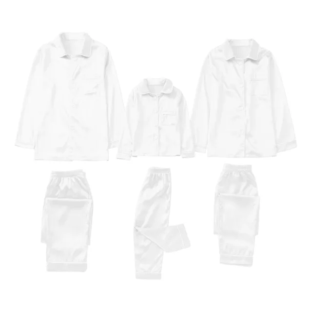 Turn-down Collar Family Matching Outfits Satin Silk Pajamas For Couples Child Girl Family Matching Sleepwear Nightwear Set 2