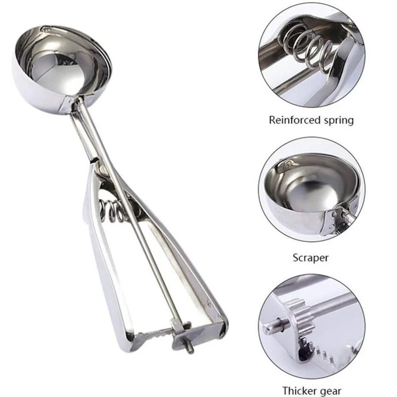 4/5/6cm Ice Cream Scoop Stainless Steel with Trigger Cookie Scoop Spoon  Frozen Cooking Tools Ice Cream Decorating Tool 3 Size - AliExpress