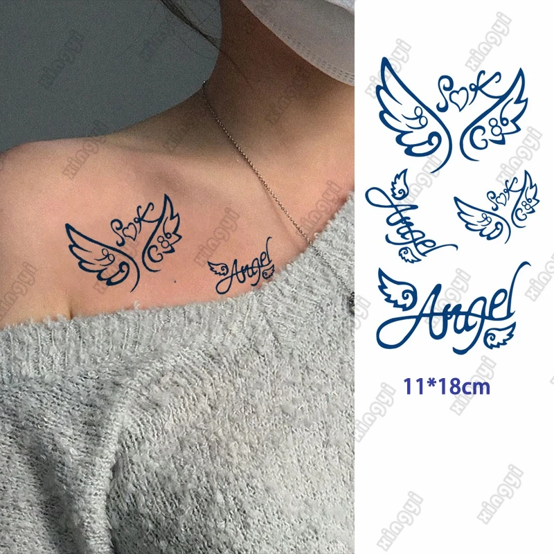 

Ink Juice Waterproof Temporary Tattoo Stickers Angel Wing Feather Love Word Fly Dragon Body Art Arm Fake Tatoo Women Men Lady