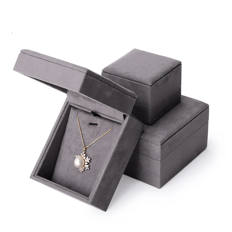 

Gray Flannel Jewelry Gift Box Luxury Velvet Ring Earring Pendant Necklace Bracelet Jewellery Packaging Case Wholesale Bulk