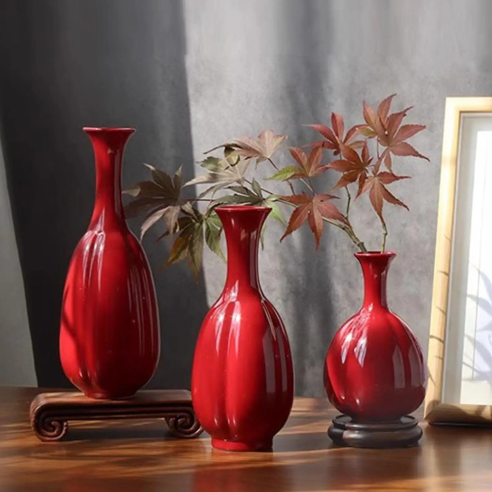 Red Ceramic Vase Decorative Vases Creative Flower Vases for Entrance Bookshelf