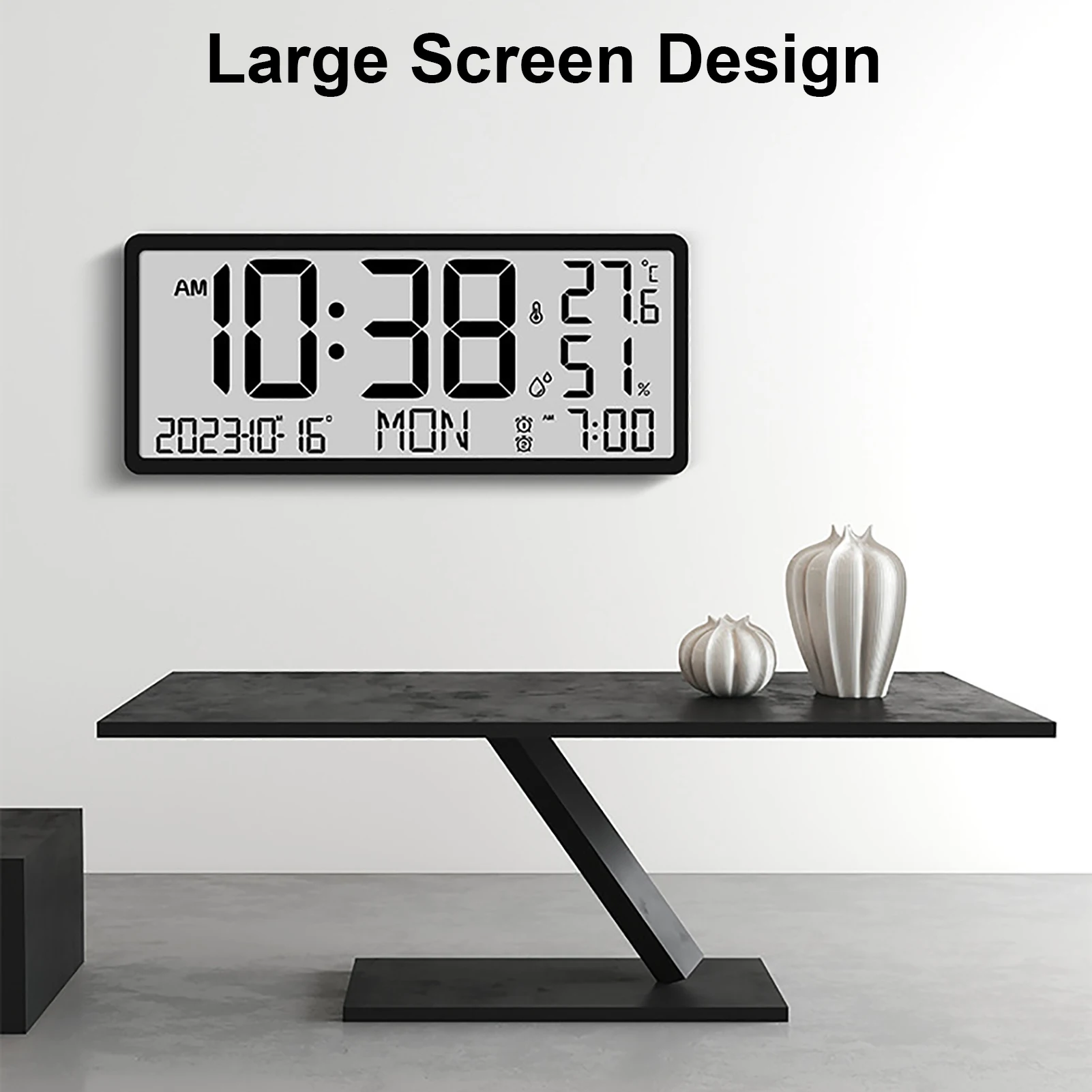 Led Large Screen Digital Wall Clock Temperature Humidity Year Date Time Display Living Room Desktop Electronic Clocks
