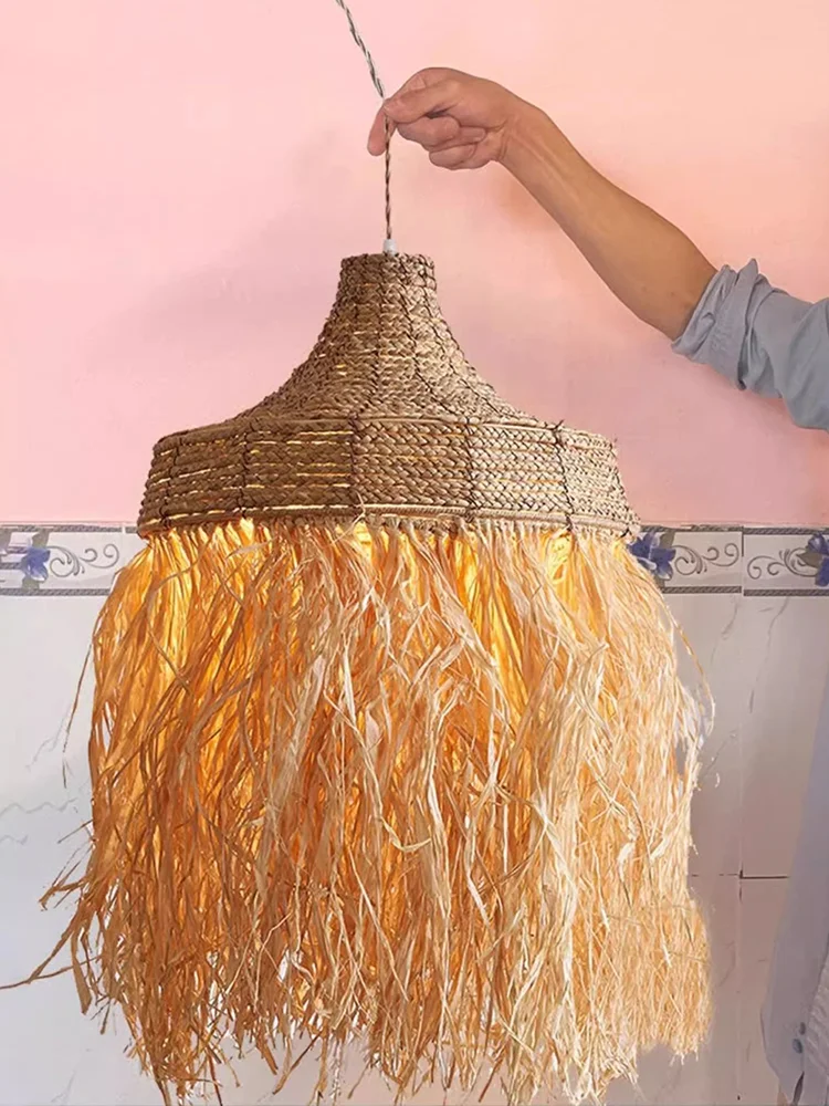 New Design Handmade Woven Wabi Sabi Rattan Grass Thailand Japanese Simple Natural Australia House Popular Pendant Lamps Lights 5