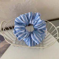 Elegant Striped Blue & White Korean Scrunchie Hair Accessory (WHITE)