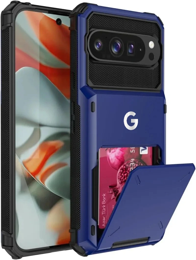 Durable 2-in-1 Armor Card Holder Hard Case with Hidden Flip Slot, Shockproof Back Cover