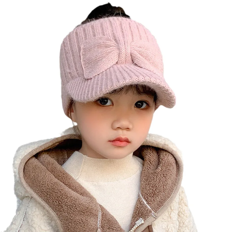 New Autumn/Winter Adorable Baby Thickened Woolly Hats Children's Open-Crown Duckbill Caps Girls' Knitted Hats Warm Baseball Caps