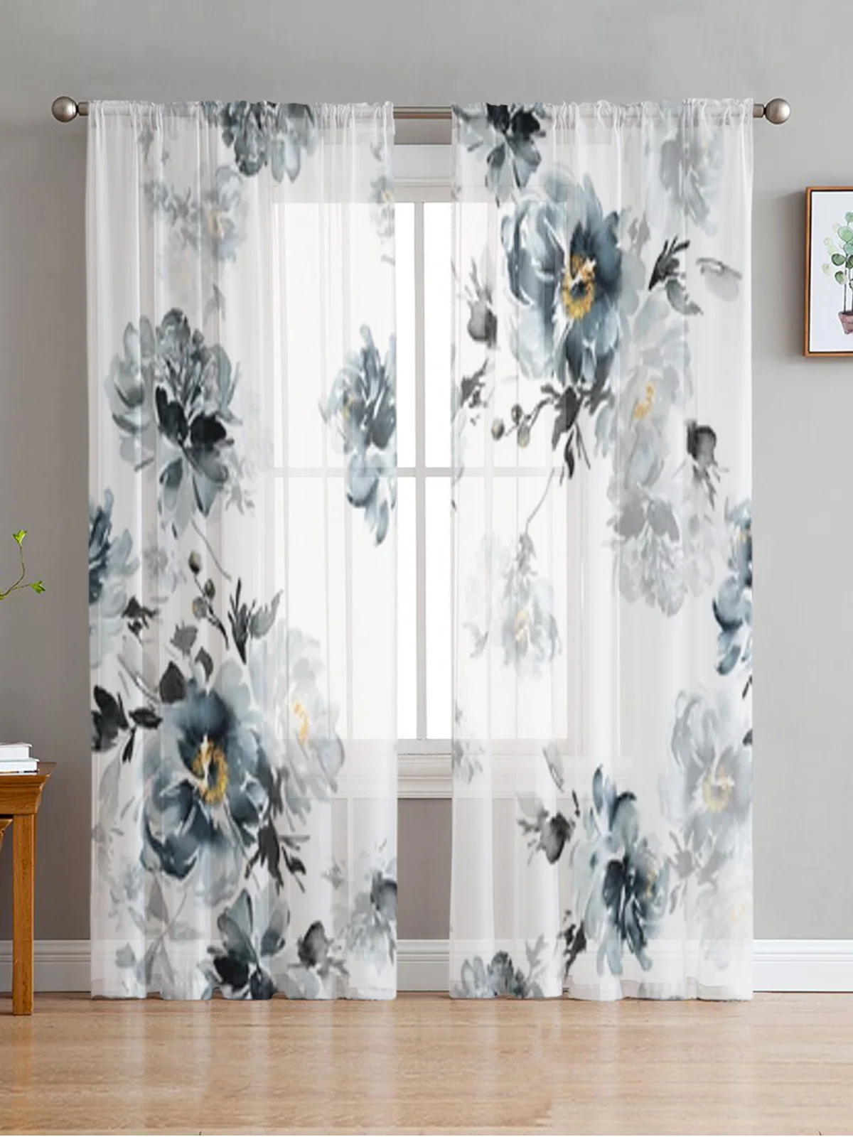 

Summer Watercolor Flowers Sheer Curtains Bedroom Voile Curtain Living Room Window Sheer Curtains Kitchen Tulle Drapes