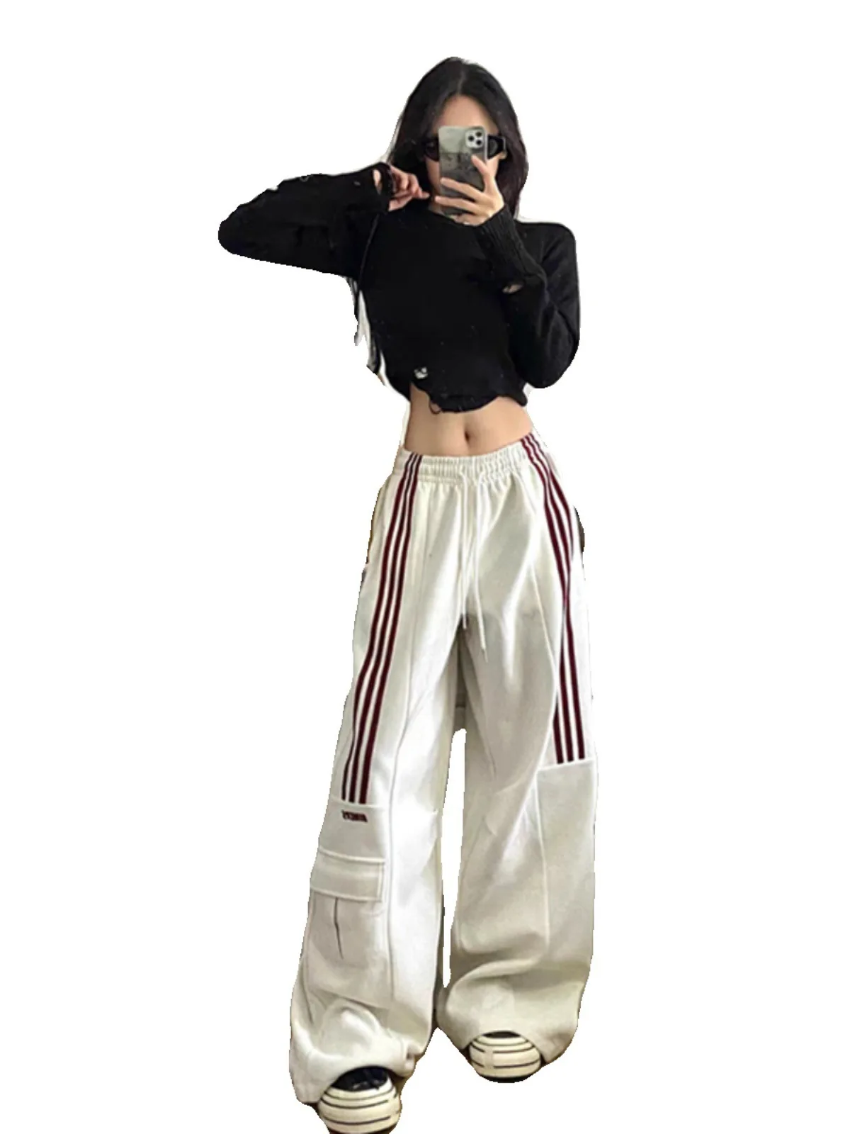 MEXZT Oversized Striped Sweatpants Women Y2K Streetwear Cargo Pants Harajuku Wide Leg Joggers High Waist Baggy Sports Trousers 5