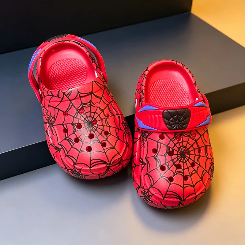 Cartoon Spider Web Kids Clogs, Boys Comfort Quick Dry Water Garden Shoes, Lightweight Cushioned Non-Slip Slip-On Summer Slippers