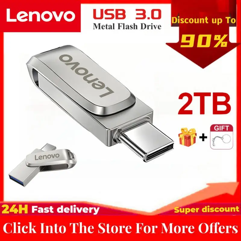 Lenovo 2Tb Usb 3.0 Flash Drives Metallo Ad Alta Velocità 2-In-1 Pendrive Pen Drive Portatile Tipo C Impermeabile Memoria Usb Flash Disk