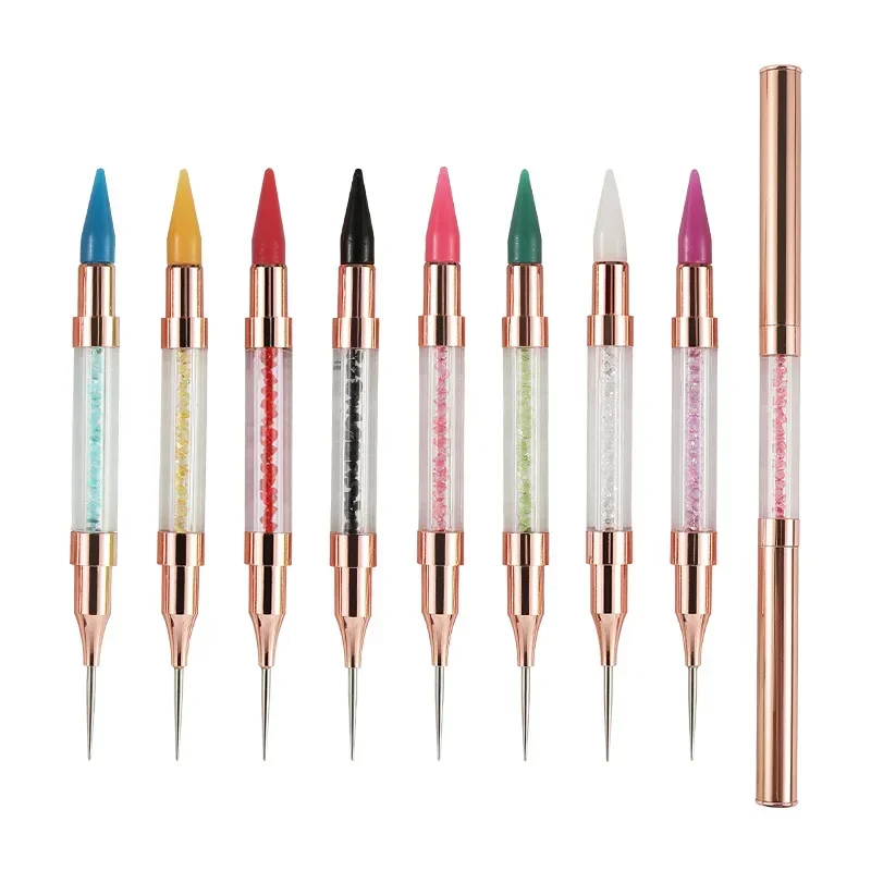 Wax Pencil for Rhinestones,Acrylic Handle Nail Art Rhinestone Applicator Double Head Dotting Pen Jewel Rhinestone Picker Tool 5