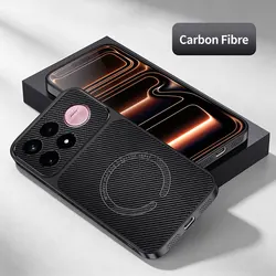Luxury Leather Texture Shockproof Soft Back Bumper Cover with Magnetic Wireless Charging for Poco F9 Pro (Carbon Fiber Pattern)
