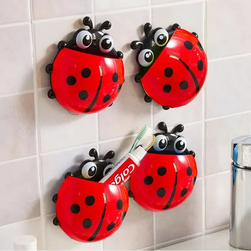 2pcs Toothbrush Holder Cute Ladybug Shape Suction Cup Creative Toothbrush Rack Bathroom No-punching Storage Shelf 2