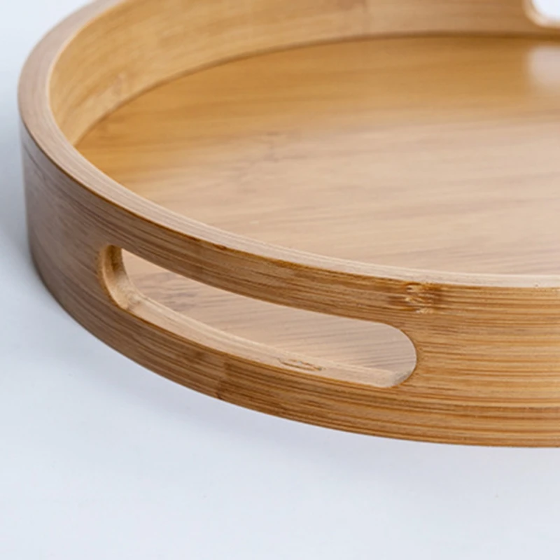 Wooden Round Serving Tray With Handles 3-Pcs Set