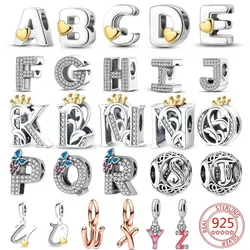 925 Silver 26 Letter A-Z Alphabet Beads Charm Fit Original Pandora Bracelet Bangle Accessories DIY Jewelry For Women