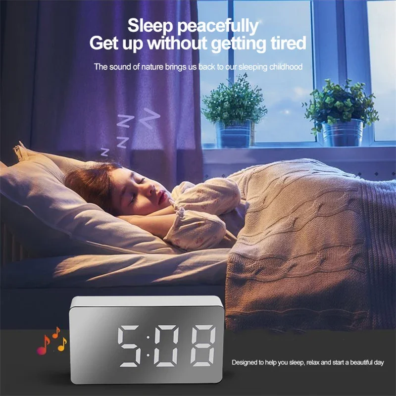 Led Spiegel Digitale Klok Wekker Snooze Tafel Klok Wakker Mute Kalender Dimbare Elektronische Desktop Klokken Home Decoratie