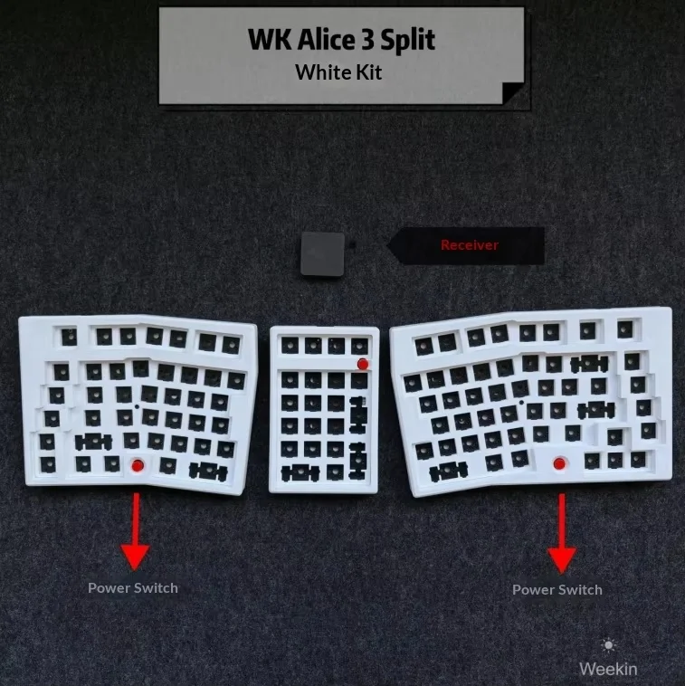 Weekin 스플릿 키보드 WK Alice 3 키보드 키트 2.4g 무선 단일 모드 1500mah 기계식 키보드 지원 111키 PC 선물