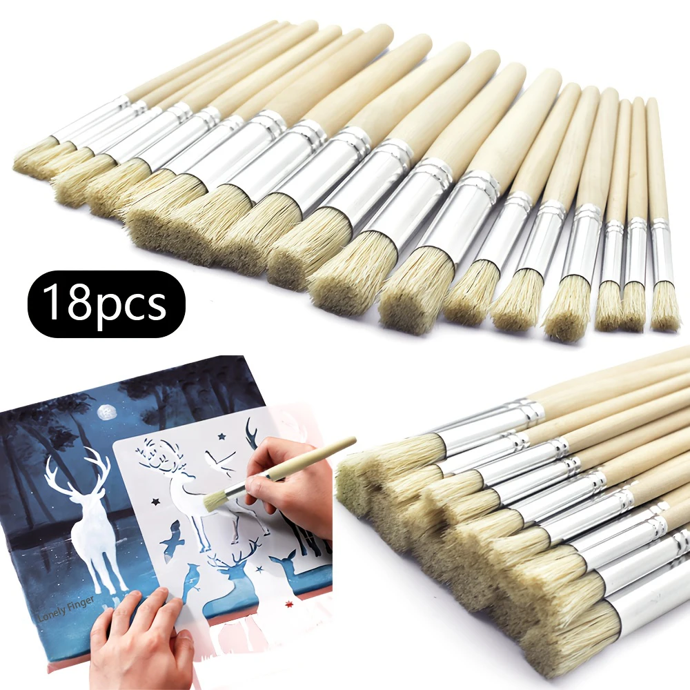 6-Piece Premium Stencil Paint Brush Set with Bristle Hair and Wooden Handles for DIY Crafts and Versatile Painting Techniques