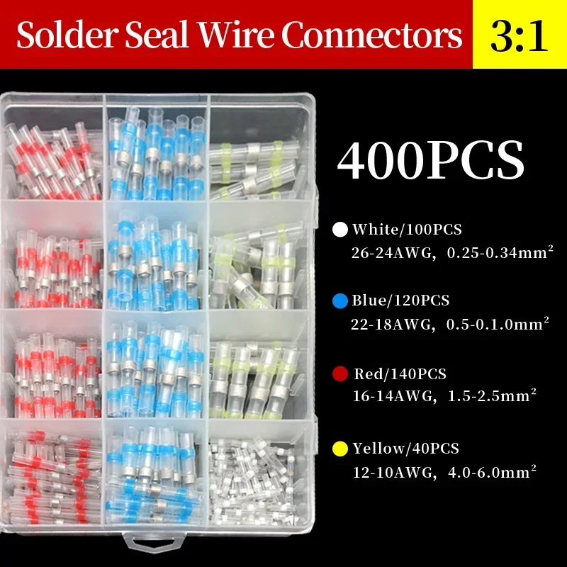 1/3/5 Boxed Solder Seal Wire Connector 3:1 Heat Shrink Sealed Insulated Butt Splice Terminal Waterproof Butt Connectors kit DIY