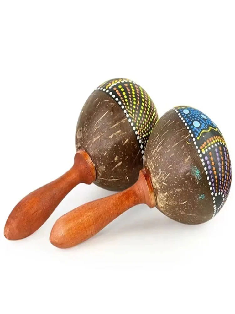 Description Picture 3 of item1pc Natural Coconut Shell Sand Hammer Shaker Hand Handmade Maracas Professional Percussion Musical Instrument For Boys And Girls