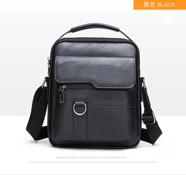 Men Shoulder Bag PU Waterproof Retro Business Fashion Handsome Multi Layered Divided Crossbody Large Capacity Handbags