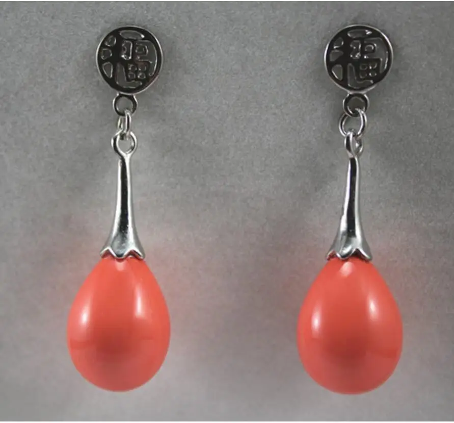 

Jewelry 12X16MM coral Pink Sea Shell Water Drop Beads "good fortune " Earring