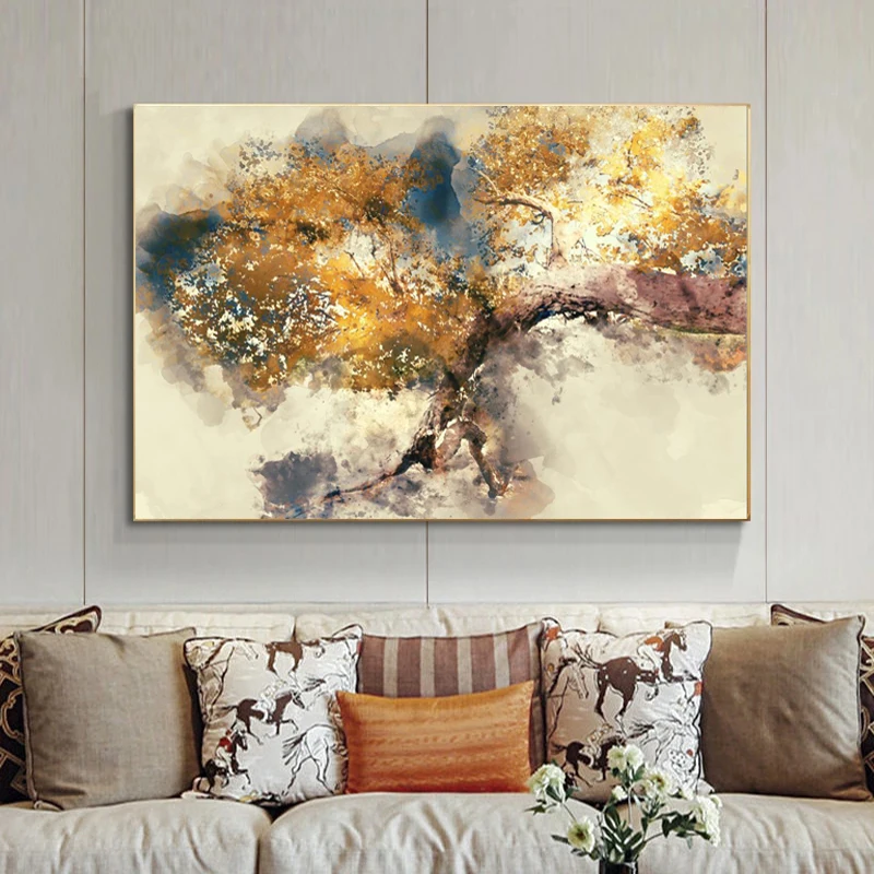 

Landscape Abstract Gold Tree Oil Painting on Canvas Wall Art Printing Poster Prints Picture for Bedroom
