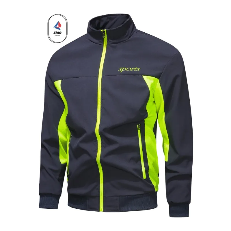 Men Casual Jacket Outdoor Sports Windbreaker Lightweight Breathable Loose Fit Color Block Zipper Coat Cycling Jacket  Autumn